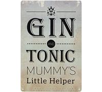 Gin and tonic mummys little helper metal wall sign plaque 12" x 8"