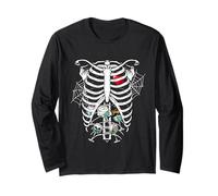 Gin Glasses In Skeleton Rib Cage Cosplay X-ray Halloween Long Sleeve T-Shirt