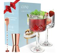 Gin Glasses Set of 2 - Perfect Gin Gifts for Women or Men - Inc. 2 x Rose Gold Rim G&T/Cocktail Glasses, Spoon & Double-Sided Measure I Gin Gift Sets for Women I Gin Lovers Copa/Balloon Glass