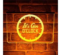 Gin O'Clock LED Neon Light Up Sign - Multicolour Hanging Wall Display for Home Bar, Pub or Bedroom Decor | USB Powered (Yellow)