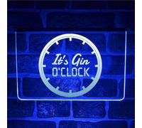 Gin O'Clock LED Neon Light Up Sign - Multicolour Hanging Wall Display for Home Bar, Pub or Bedroom Decor | USB Powered (Blue)
