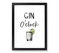 Gin O'Clock Typography Framed Print | A2 Black Framed Wall Art | Ready to Hang | Modern Food Picture | Living Room Bedroom Lounge Office