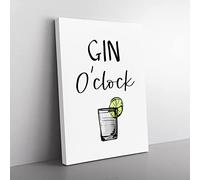 Gin O'Clock Typography Quote Canvas Wall Art Print Ready to Hang, Framed Picture for Living Room Bedroom Home Office Décor, 76x50 cm (30x20 Inch)