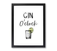 Gin O'Clock Typography Quote Framed Print | A3 Black Framed Wall Art | Ready to Hang | Modern Food Picture | Living Room Bedroom Lounge Office