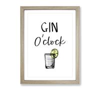 Gin O'Clock Typography Quote Framed Wall Art Print, Ready to Hang Picture for Living Room Bedroom Home Office Décor, Oak A3 (34 x 46 cm)