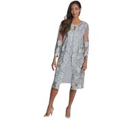 Gina Bacconi Embroidered Lace Mock Jacket with Jersey Dress, Dove, 14