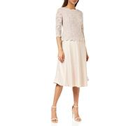 Gina Bacconi Lace and Satin Mock Two-Piece Short Dress, Taupe, 22