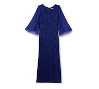 Gina Bacconi Long Fit and Flare Lace Dress with V-Neckline, Royal, 12