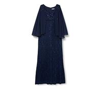 Gina Bacconi Long Fit and Flare V-Neck Dress with Illusion Capelet, Navy, 10