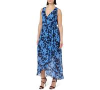 Gina Bacconi Long Printed Sleeveless Dress with Surplice Neckline, Navy Multi, 12