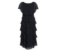 Gina Bacconi Midi Tiered Dress with Shoulder Trim, Black, 10