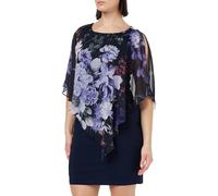 Gina Bacconi Printed Asymmetric Embellished Dress, Navy Multi, 14