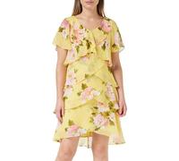 Gina Bacconi Printed V Neck Tiered Dress, Yellow, 10