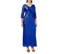 Gina Bacconi Sequin 3/4 Sleeve Wrap Dress with Twist, Royal, 12