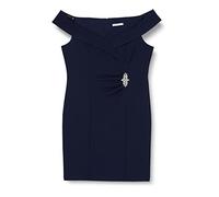 Gina Bacconi Short Off The Shoulder Sheath Dress with Ruched Waist and Embellishmnet Detail, Navy, 22