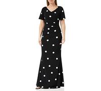 Gina Bacconi Spaced Spot Jersey Maxi Dress with Tucks, Black/White, 12