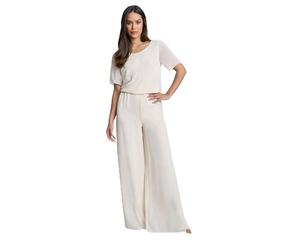 Gina Bacconi Women's Chiffon Layered Trouser with Slits Pants, Butter Cream, 12