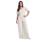 Gina Bacconi Women's Chiffon Layered Trouser with Slits Pants, Butter Cream, 14