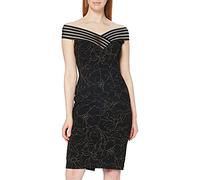 Gina Bacconi Women's Metallic Crepe Dress Cocktail, Black/Gold, 16