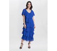 Gina Bacconi Women's Rebecca Midi Tiered Dress With Shoulder Trim in Cobalt | Size: 12 Gina Bacconi Cobalt 12