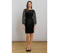 Gina Bacconi Women's Sky Velvet Dress With Sheer Embroidered Sleeves in Black | Size: 18 Gina Bacconi Black 18
