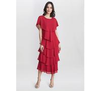 Gina Bacconi Women's Tessa Midi Tiered Dress With Shoulder Trim in Red | Size: 20 Gina Bacconi Red 20