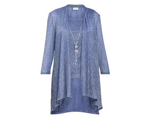 Gina Bacconi Women's Three Piece Metallic Crinkle Trouser Suit, Petrol, 14