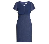 Gina Bacconi Women's V Neck Dress with Embellished Chiffon Overlay Cocktail, Navy, 14