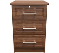 Gina Bedside Cabinet - 3 Drawer with Lock - Walnut