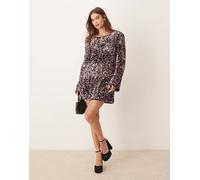 Gina Tricot Womens flared sleeves low back sequin mini dress in pink - Purple - Size X-Small