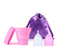 Ginalaia Menstrual Cup with Collapsible Storage Cup, Leak-Proof Design with Medical Grade Silicone Period Cups Reusable Comfortably use for 12 Hours(Small Pink +White)
