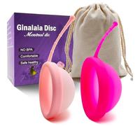 Ginalaia Menstrual Disc, Reusable Medical-Grade Silicone Period disc for Women - Wear 12 Hours - Removal String (Red+Pink, L+S)