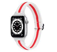 Ginamart Sport Strap Compatible with Apple Watch Strap 40mm 38mm 44mm 42mm, Slim Woven Nylon Stretchy Braided Replacement Strap Band for Apple Watch iWatch SE Series 6 5 4 3 2 1 (White Red, 44MM/42MM)