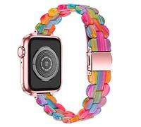 Ginamart Straps Compatible with Apple Watch Strap 40mm 38mm 44mm 42mm, Metal Stainless Steel Slim Resin Replacement Band Strap Wristband Compatible with iWatch SE Series 6 5 4 3 2 1 (Rainbow)