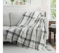 GINAMUSE Grey and White Plaid Throw Blanket for Couch,60"X80" Super Soft Cozy Warm Home Decorative Throw with Tassels for Bed Sofa Picnic