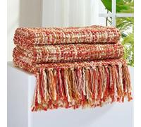 GINAMUSE Multi-Color Dark Red Cable Knitted Throw Blanket for Couch,60"X80" Boho Style Textured Blankets for Home Decor,Super Soft Warm Cozy Chunky Knit Blanket with Decorative Tassels for Bed
