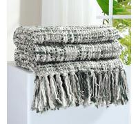GINAMUSE Multi-Color Grey Cable Knitted Throw Blanket for Couch,60"X80" Boho Style Textured Blankets for Home Decor,Super Soft Warm Cozy Chunky Knit Blanket with Decorative Tassels for Bed and Sofa