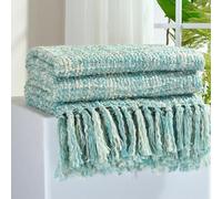 GINAMUSE Multi-Color Turquoise Cable Knitted Throw Blanket for Couch,60"X80" Boho Style Textured Blankets for Home Decor,Super Soft Warm Cozy Chunky Knit Blanket with Decorative Tassels for Bed