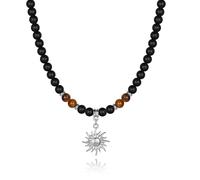 GINAZL Mens necklace Natural Healing Black Obsidian Tigers Eye Beaded Sun Necklace Anniversary Birthday Gifts for Men Boyfriend, Stone, No Gemstone