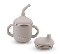 Ginbear 2-in-1 Sip-N-Straw Cup for Baby, Spill Proof Non-Toxic BPA Free Food Grade Silicone Training Transition Sippy Cup for Toddler 6 Months+ (Almond)