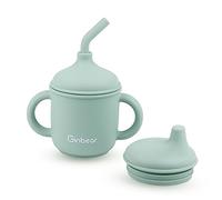 Ginbear 2-in-1 Sip-N-Straw Cup for Baby, Spill Proof Non-Toxic BPA Free Food Grade Silicone Training Transition Sippy Cup for Toddler 6 Months+ (Hazy Green)