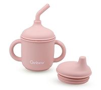 Ginbear 2-in-1 Sip-N-Straw Cup for Baby, Spill Proof Non-Toxic BPA Free Food Grade Silicone Training Transition Sippy Cup for Toddler 6 Months+ (Pink)