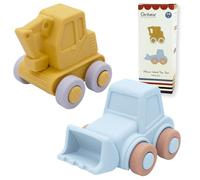 Ginbear Silicone Car Toys for Infants 9 M+, Soft Baby Play Vehicle Set 12-18 Months, Non-Toxic Crawling Trucks, First Birthday Gifts for Toddlers 1-3 (Excavator + Bulldozer)