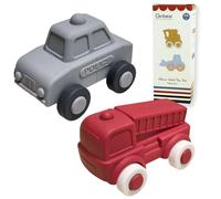 Ginbear Silicone Car Toys for Infants 9 M+, Soft Baby Play Vehicle Set 12-18 Months, Non-Toxic Crawling Trucks, First Birthday Gifts for Toddlers 1-3 (Fire + Patrol)