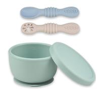 Ginbear Suction Silicone Bowl with Lid and Spoons Set 4 M+ (Green) | 8.8 oz(260ml) Baby Led Weaning Set, Self Feeding Non-Toxic BLW Supplies