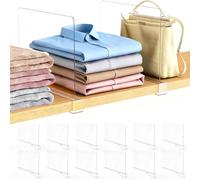 Ginbel Direct 12 Pack Closet Shelf Dividers Organizer Purse Clothes Organization Acrylic Clear Tall Divider Separators for Wood Wire Thick Shelves Kitchen Office Bookshelf Storage Handbags Bag Sweater
