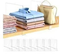 Ginbel Direct 8 Pack Closet Shelf Dividers Organizer Purse Clothes Organization Acrylic Clear Tall Divider Separators for Wood Wire Thick Shelves Kitchen Office Bookshelf Storage Handbags Bag Sweater