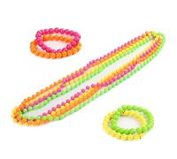 Ginddy 80s Neon Party Accessories,Retro Plastic Bead Necklace & Bracelet Set - 4 Fluorescent Necklaces + 4 Bangles for 70s/80s/90s Fancy Dress, Rave Costume, Pride Festival & Club Night Supplies