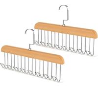 Ginddy Belt Hanger for Closet,2 Pack Wooden Sturdy 8-Hook Belt Holder with 360° Rotating Hooks,Space-Saving Tie Rack for Belt,Tie,Scarf,Bra,Tank Top Accessories 28CM/11 INCH