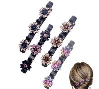 Ginddy Braided Resin Hair Clips Set,4 Pcs Sparkling Rhinestone Double-Layer Hairpins for Women & Girls, Lay-Flat Styling Clips for Bangs, Braids & Updos (4 Styles)